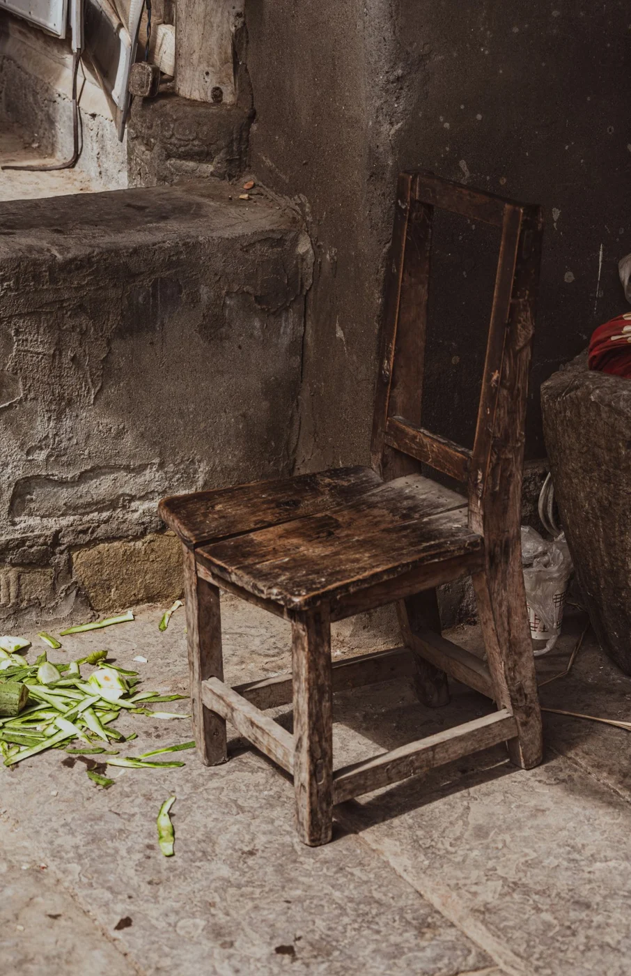 Older wooden chair showing its surface and joints