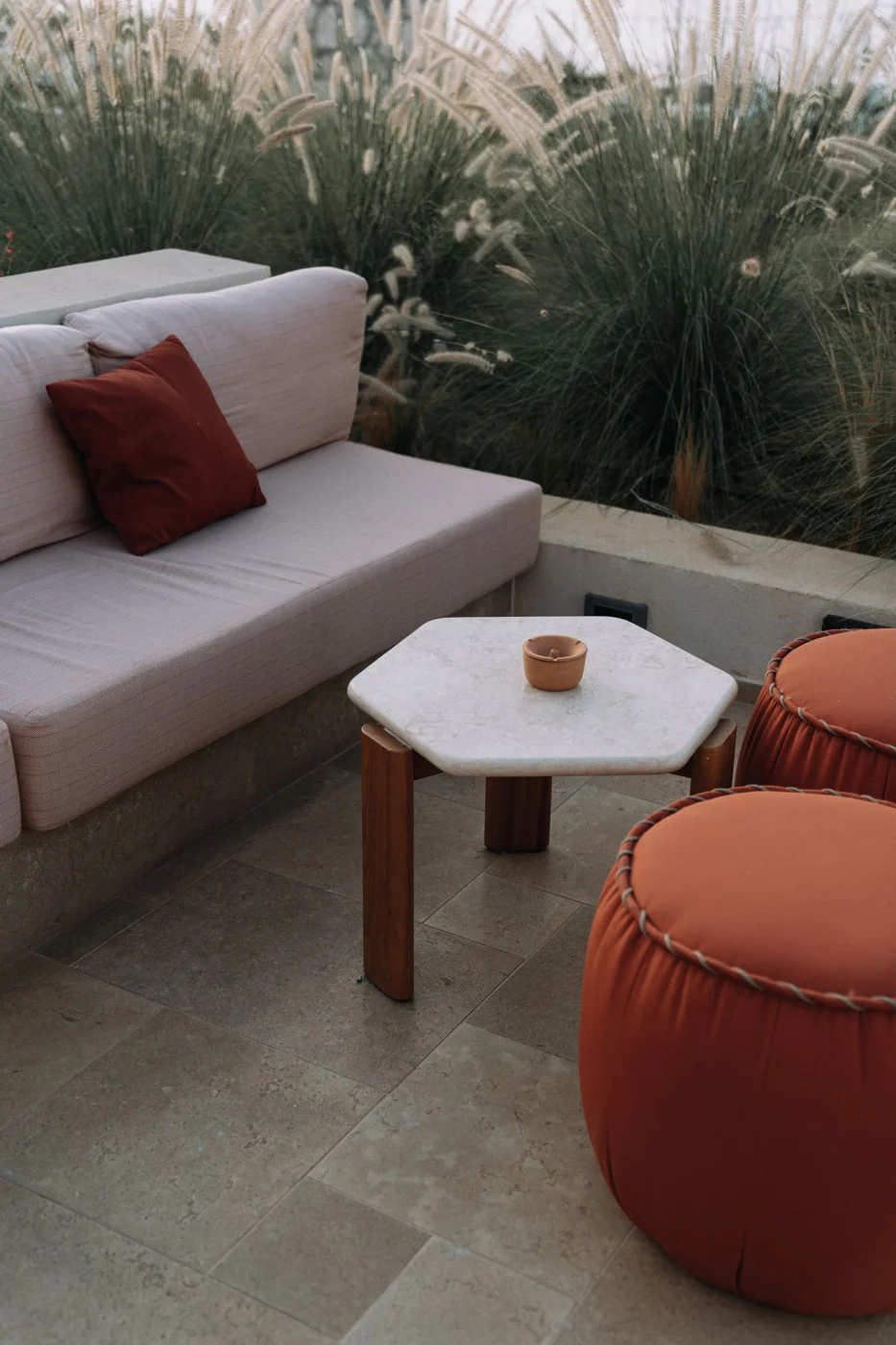 Outdoor cushions on balcony seating